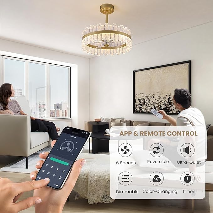 Ventilador de Techo 20'' con Luz LED, Control Remoto y 6 Vel miniatura 3