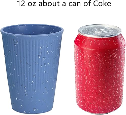 Miniatura 2 de Homienly Vasos apilables de paja de trigo, 6 unidades, buena alternativa a los vasos desechables de 12 onzas, vasos de agua irrompibles,