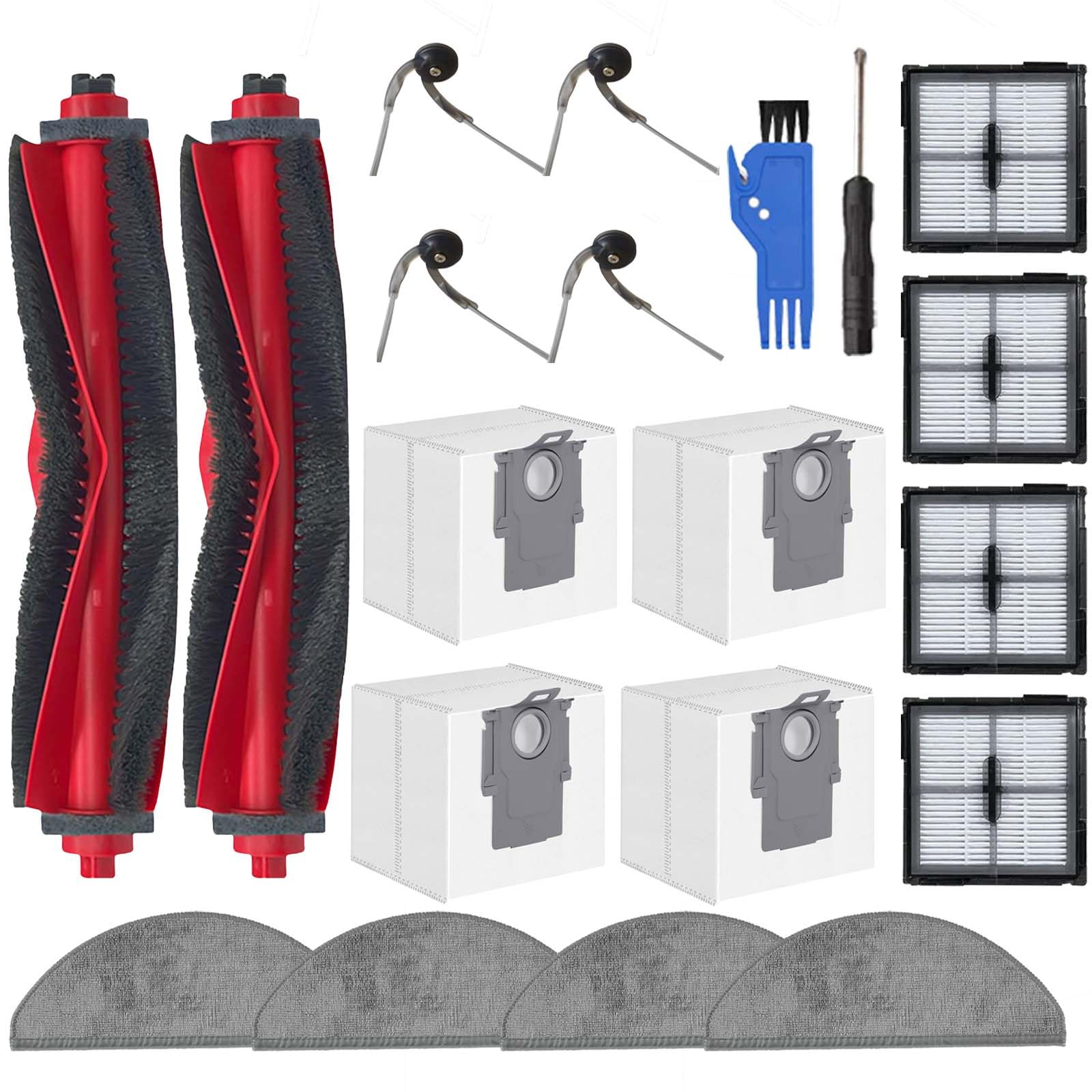 20-częściowy zestaw, Zestaw akcesoriów do odkurzacza robota do Roborock Q10 X5/X5+, części zamienne, 2 główne szczotki, 4 filtry, 4 podkładki do wycierania, 4 szczotki boczne, 4 worki do kurzu