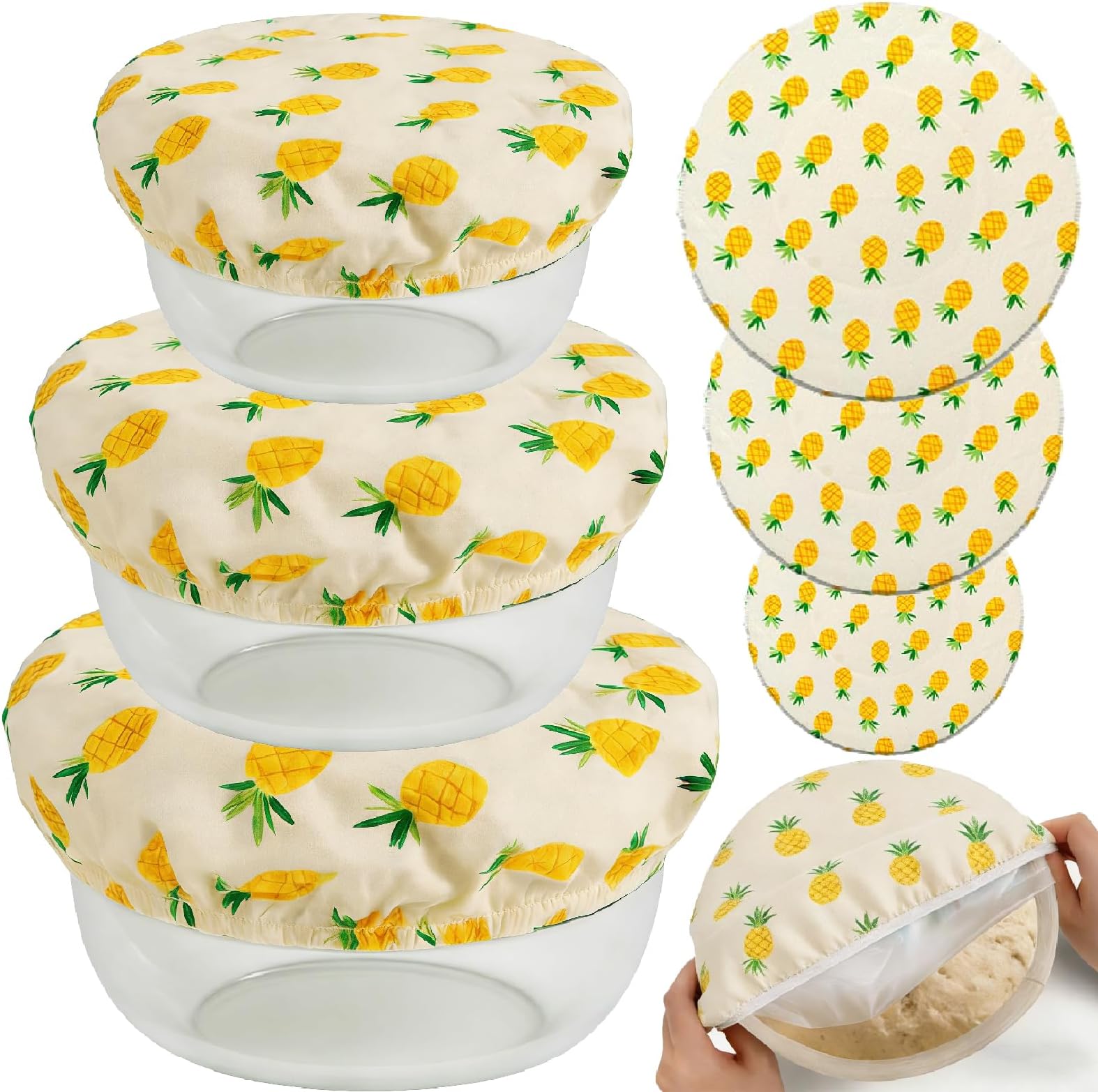 Reusable Beeswax Bowl Covers, 3PCS Elastic Cotton Cloth Sourdough Bowl Cover for Bread Proofing Baskets, Washable Organic Stretchable, 8 & 10 & 12 Inch