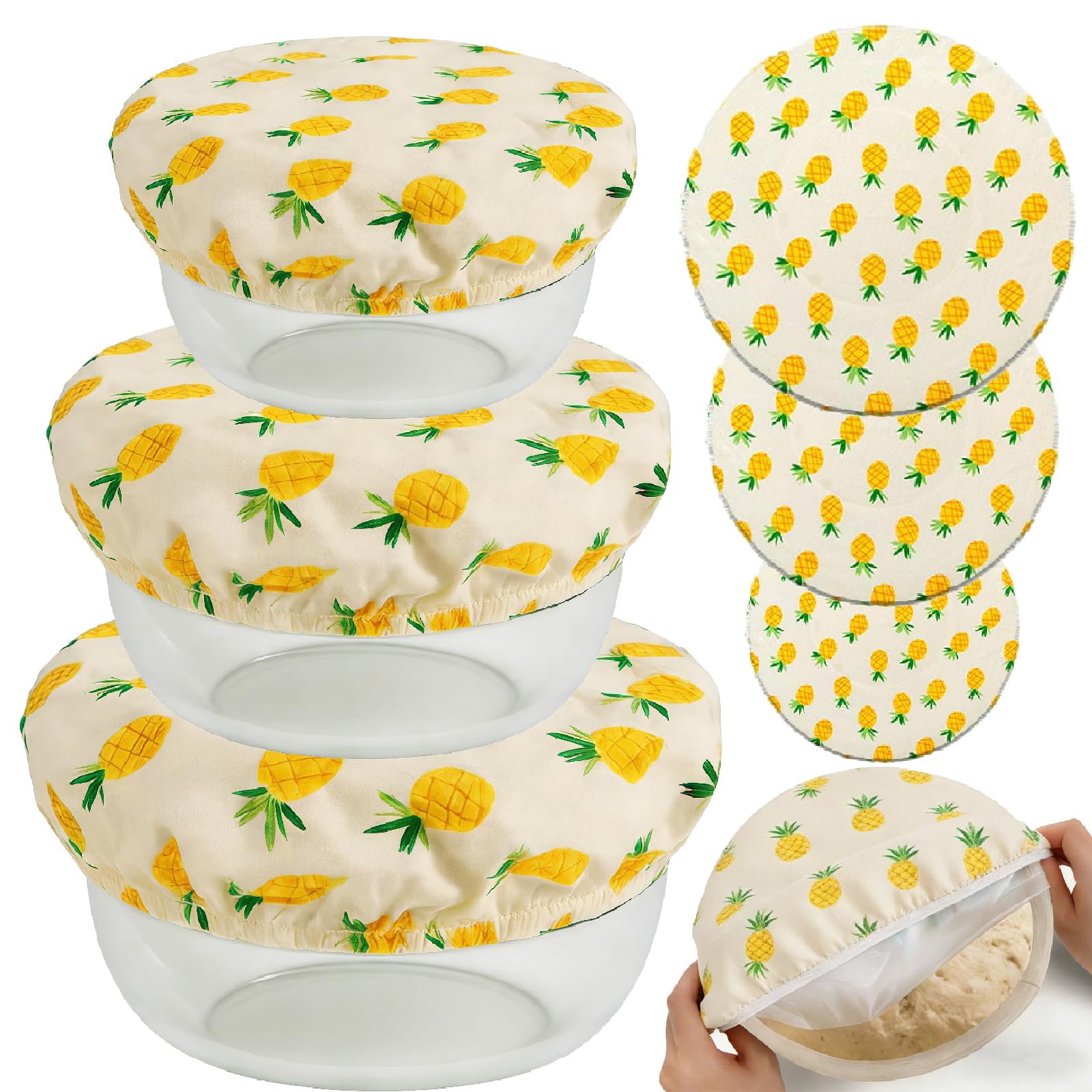 Reusable Beeswax Bowl Covers, 3PCS Elastic Cotton Cloth Sourdough Bowl Cover for Bread Proofing Baskets, Washable Organic Stretchable, 8 & 10 & 12 Inch