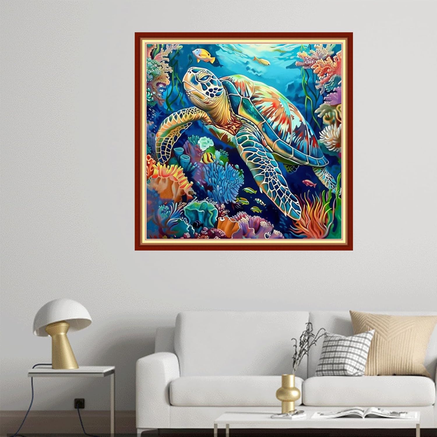 Joyhoor Cross Stitch Kits for Beginners Stamped Cross-Stitch Supplies Needlework preprint Embroidery Kits for Adults DIY Needlepoint Kit Embroidery Patterns 11CT-Underwater sea Turtle 18x18 inch