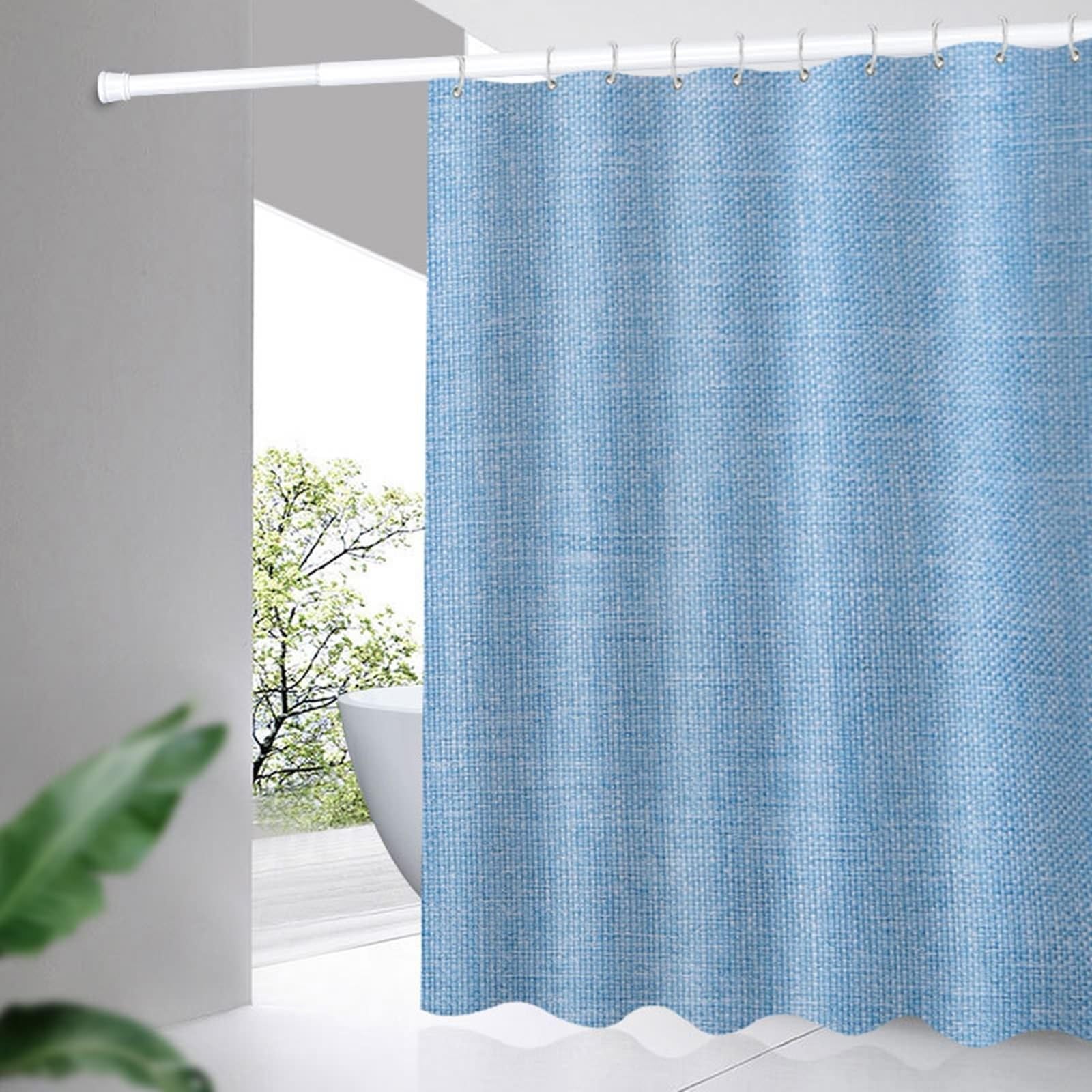 Rideau de douche polyester effet lin bleu 150x180 cm imperméable
