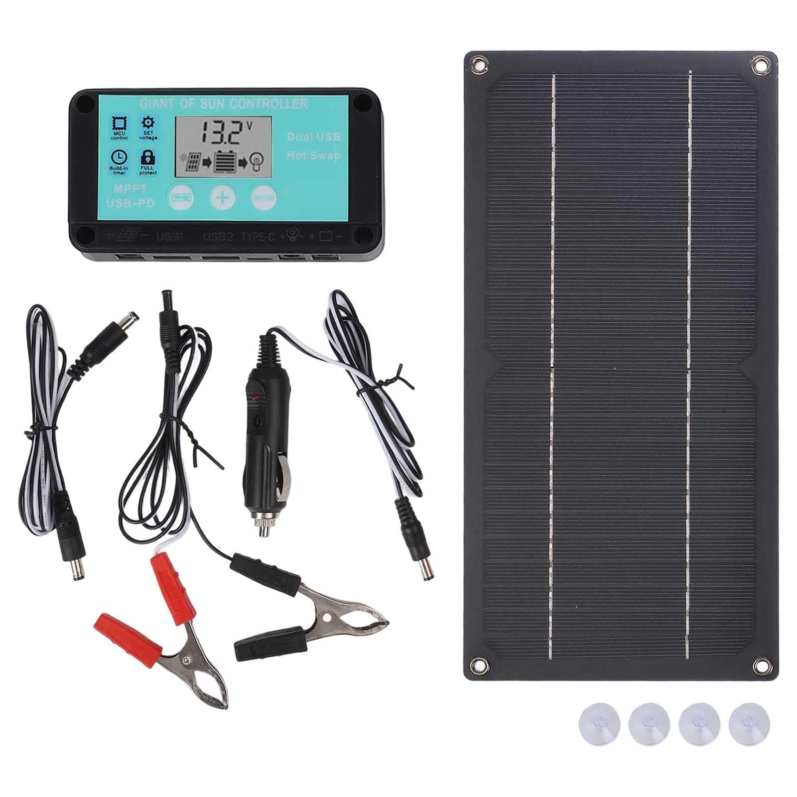 Kit pannello solare da 600 W con regolatore di carica da 100 A, monocristallino, portatile, per camper, campeggio, alimentazione fuori rete, include cavo e ventose
