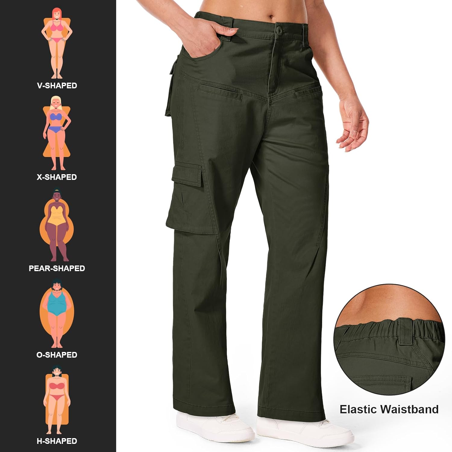 Alfiudad Women's High Waisted Cargo Pants Cotton y2k Baggy Stretchy Streetwear with 8 Pockets Casual Work Hiking Pants