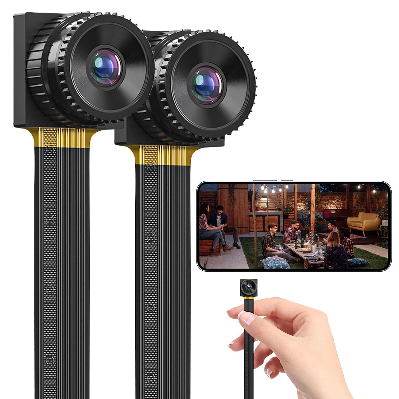 Somikon Unsichtbare Kamera: 2er-Set 2K-WLAN-Micro-Einbaukameras, Bewegungserkennung, Mikrofon, 4MP (Kameramodule, Knopf Kamera)