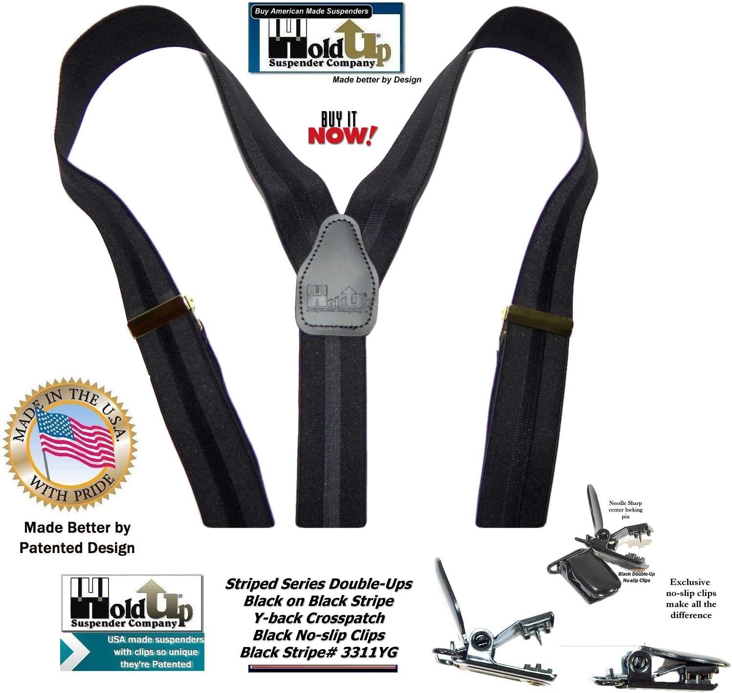 Hold-Up Jacquard Series suspenders for Men in the Double-Up style with the USA patented No-Slip clips