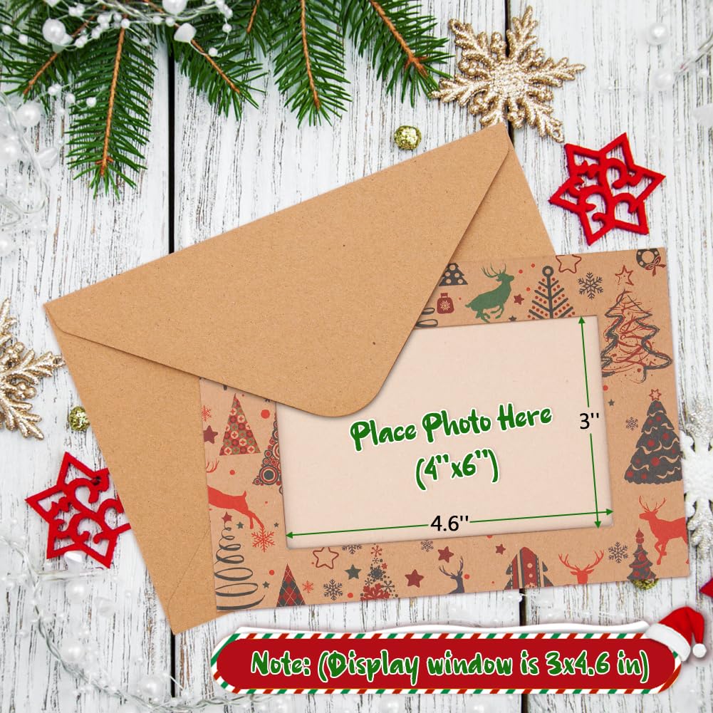 Eforcase Set mit 60 Weihnachts-Bilderrahmen, Grußkarten mit Umschlägen, Aufklebern, Weihnachtskarten, Sortiment, 10,2 x 15,2 cm, Fotoeinsatz, Bilderrahmenhalter für Weihnachten, Urlaub, Grußzubehör