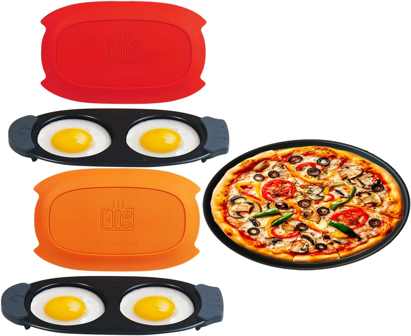 Breakfast Maker Power Duo: Microwave Egg Poacher & Microwave Pizza pan Set,Microwave Bancon Cooker | 90-Second Breakfast | Portable for Dorms, Travel, Small Kitchens | Dishwasher-Safe