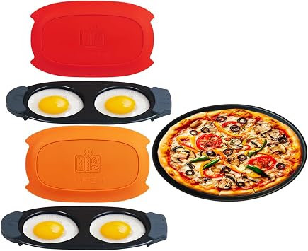 MKYSAIL Breakfast Maker Power Duo Microwave Egg Poacher & Microwave Pizza pan Set,Microwave Bancon Cooker | 90-Second Breakfast | Portable for Dorms, Travel, Small Kitchens | Dishwasher-Safe