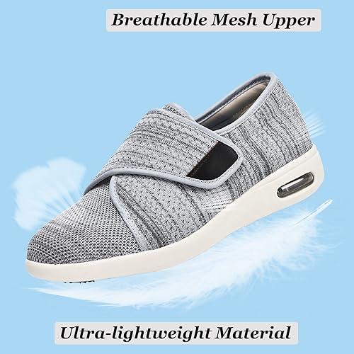 Miniatura 10 de W&LESVAGO Zapatos para caminar diabéticos de ancho ancho con cierres ajustables, antideslizantes, ligeros, con cojín de aire clásico para edema