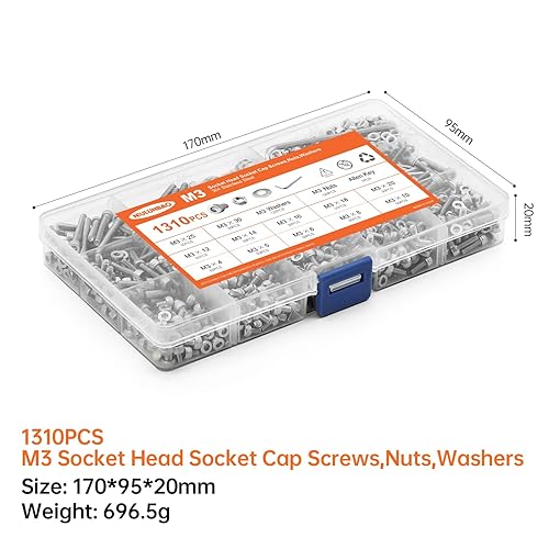 Miniatura 6 de Juego de 1310 tornillos de cabeza hexagonal M3 x 4568101214161820251.181 in, tornillos y tuercas planas, arandelas planas, acero inoxidable 304,