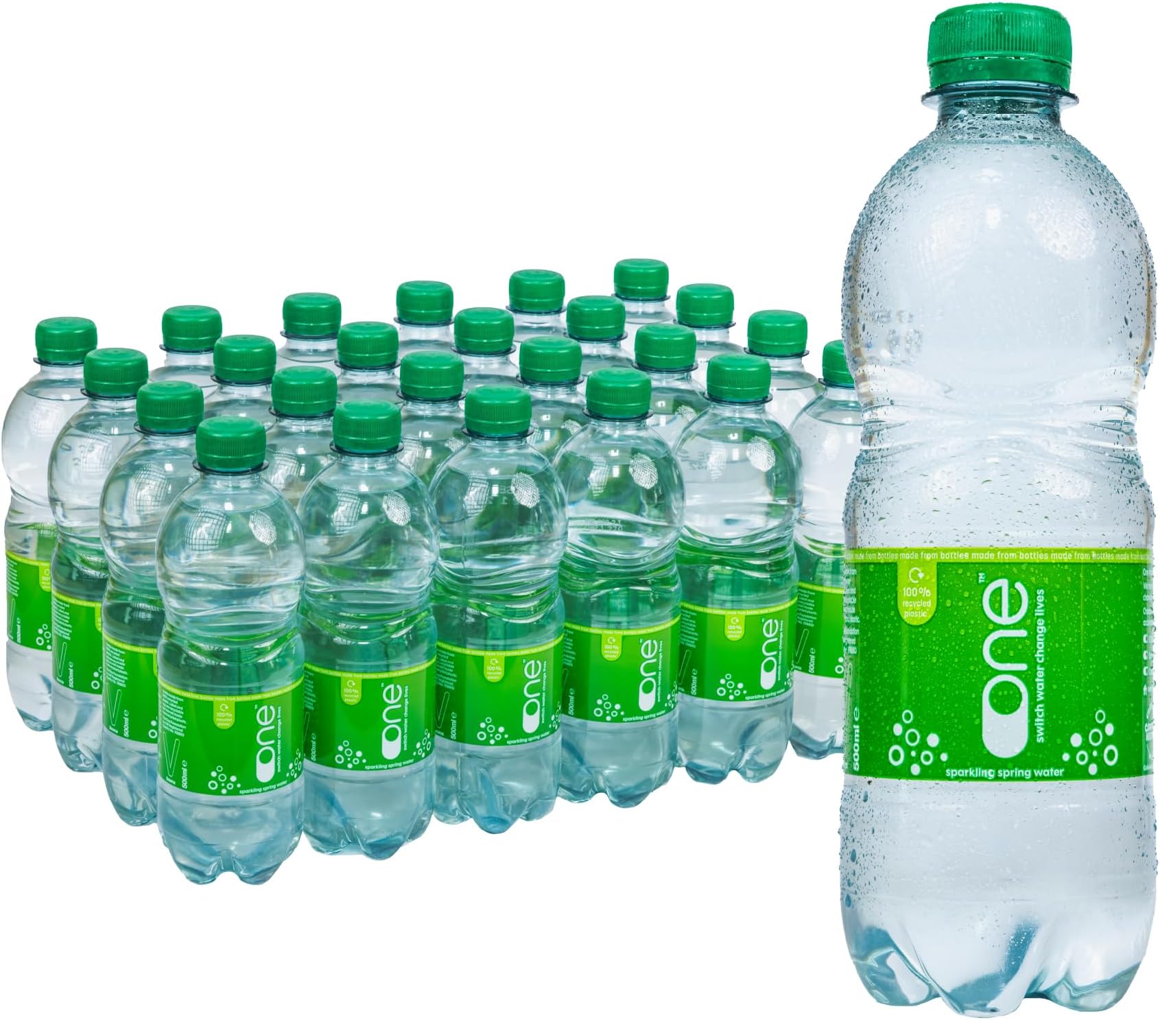 One Water Natural Sparkling Spring Water 24 x 500ml Bottles - Pure Refreshing 7pH Bottled Water - 100% Recyclable & Sustainable Plastic rPet - Bulk Pack