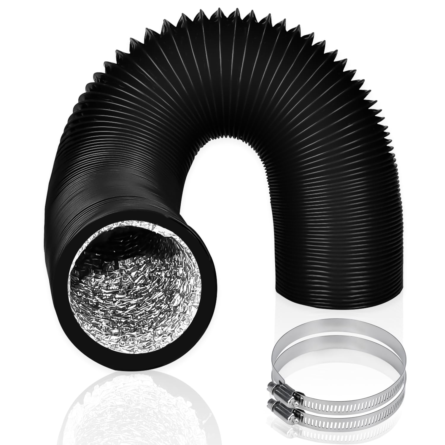Enenes 3 Inch x 8FT Long Air Ducting, Heavy-Duty 4 Layer Protection Dryer Vent Hose for HVAC Ventilation, Duct Fan Systems with 2 Duct Clamps