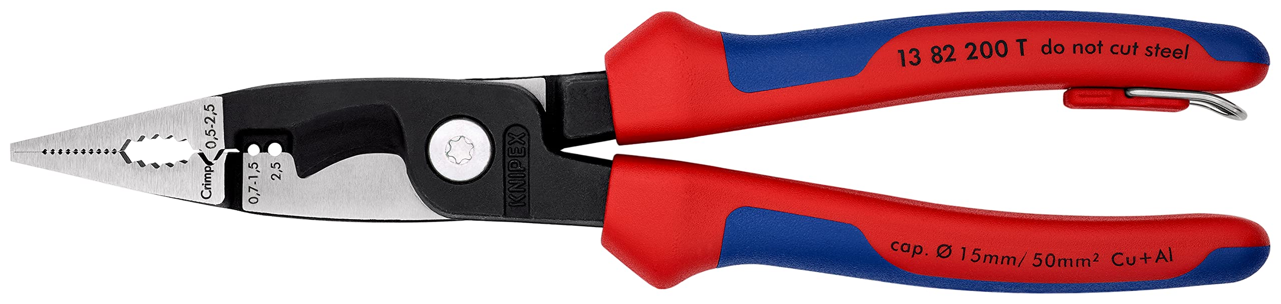 KNIPEX Pliers for Electrical Installation in Blister with Multi-Component Grips, with Integrated Tether Attachment, 13 82 200 T BK