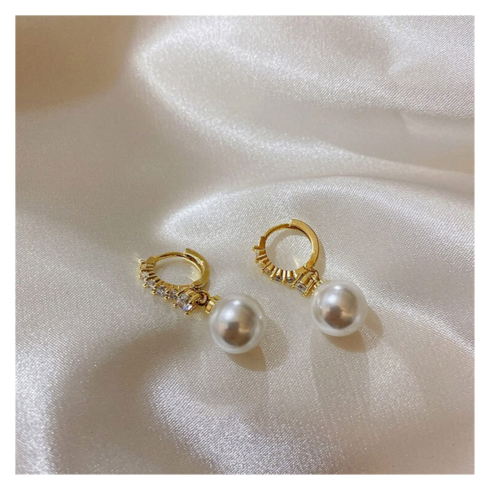Creolen aus Sterlingsilber mit Perlen für Damen, schlicht, trendig, Temperament, Partyschmuck, High-End-Ohrringe (Edelsteinfarbe: Gold)
