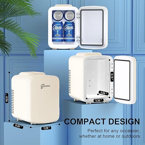 Miniatura 8 de Mini refrigerador blanco marfil, 4 litros6 latas, refrigerador para el cuidado de la piel para dormitorio, 110 V CA12 V CC, enfriador termoeléctrico