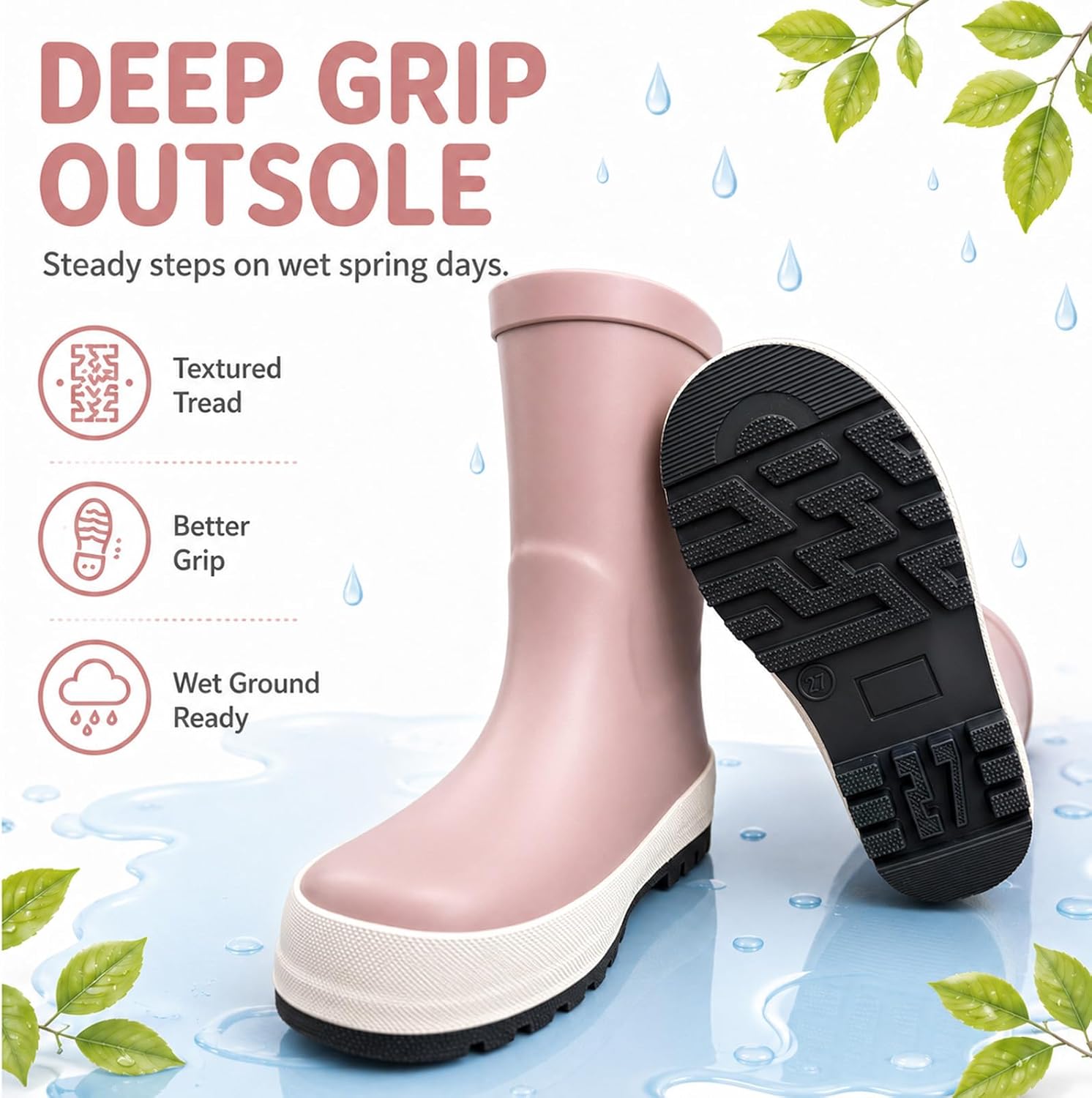 Toddler Kids Fleece-Lined Waterproof Rain Boots – Warm Non-Slip Rubber Boots for Boys and Girls, Lightweight Flexible Boots