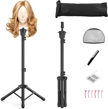 Relx Wig Head Stand - Adjustable Mannequin Head Stand - Wig Stand for Styling - Wig Stand Tripod for Cosmetology Hairdressing Training Head Not Included