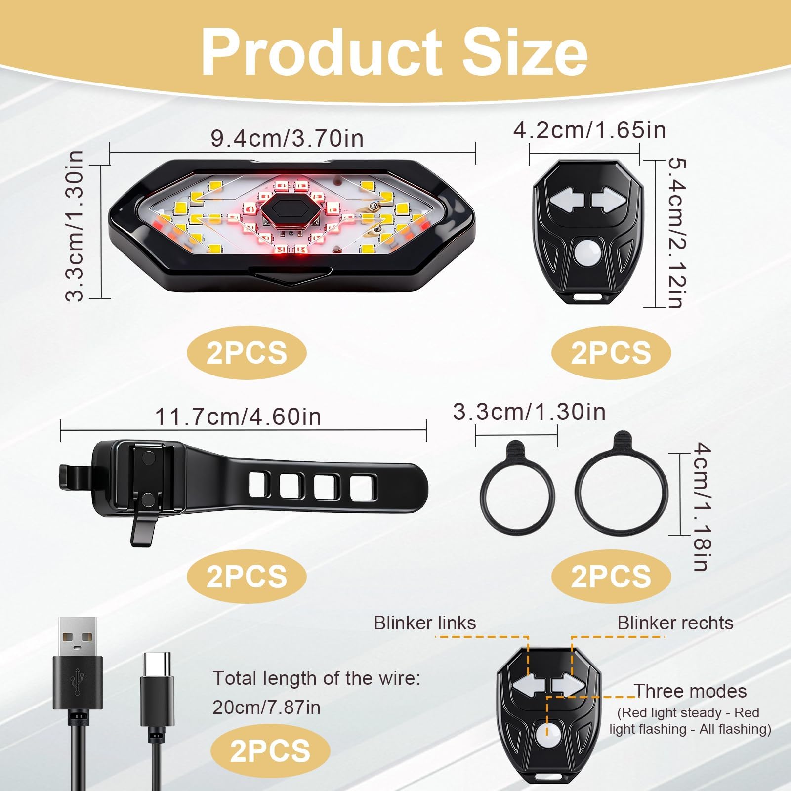 Feu arrière vélo télécommandé sans fil 32 LED 5 Modes Alarme 120 DB Rechargeable USB 900 mAh IPX4