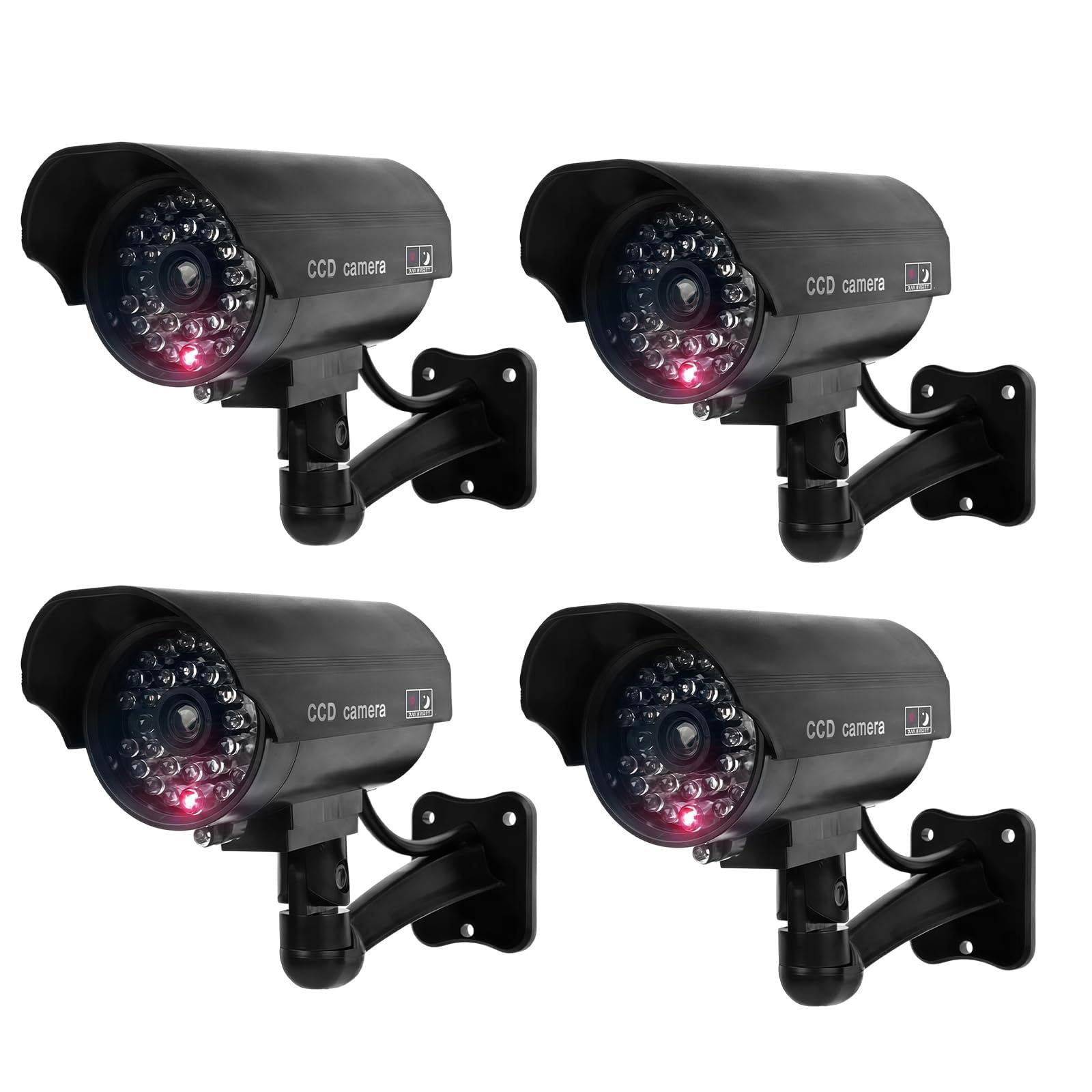Telecamere finte CCTV, confezione da 4 telecamere a circuito chiuso fittizie per esterni e interni, telecamere di sicurezza fittizie finte, impermeabili, a forma di proiettile, con LED rosso