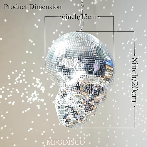 Miniatura 6 de Cabeza de calavera colgante de discoteca para Halloween, escultura hecha a mano de 6 x 6 x 8 pulgadas, cabeza de esqueleto de discoteca, modelo de