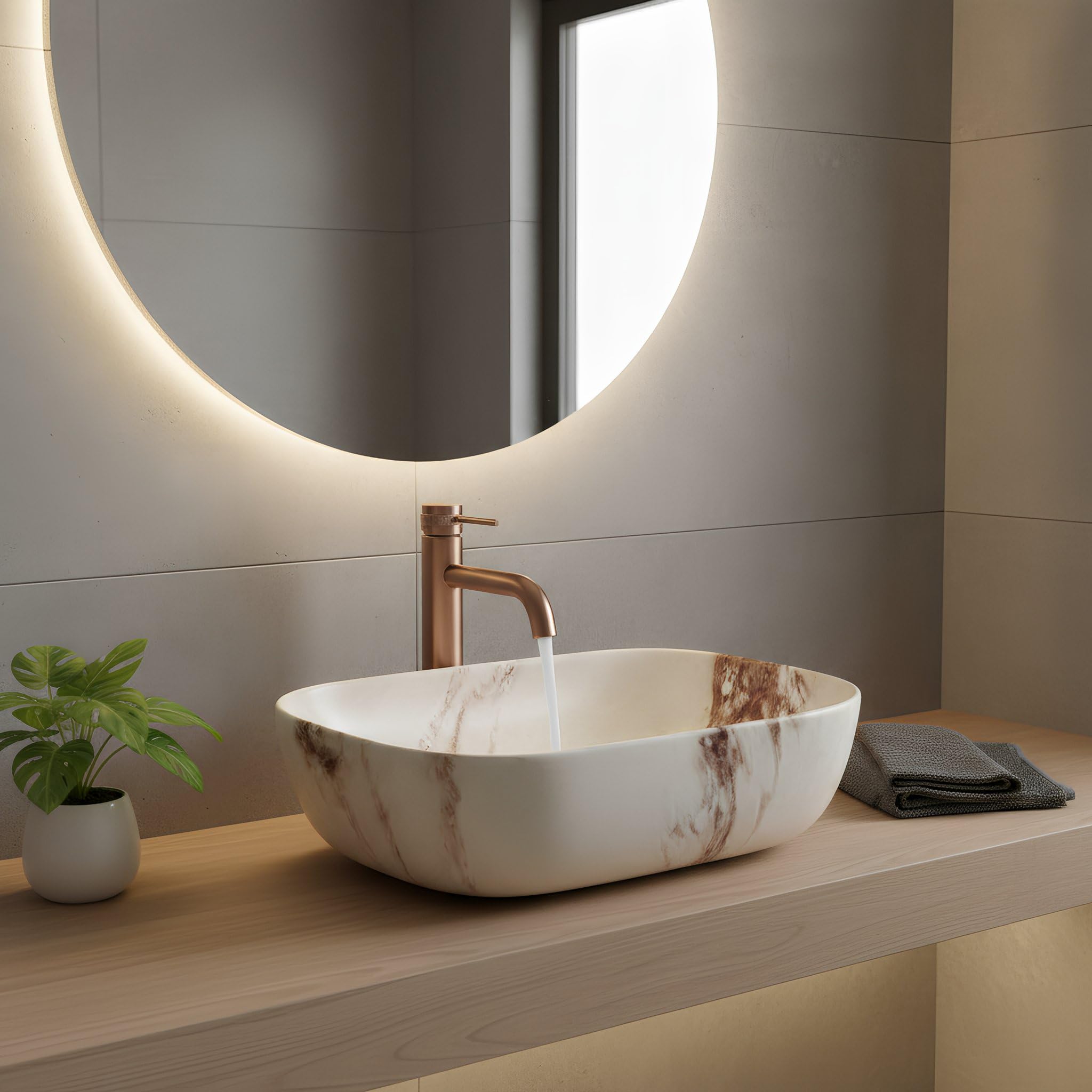 Lavabo Sobre Encimera Rea Belinda Marrone Matt Beige 46,5X33X13,5Cm