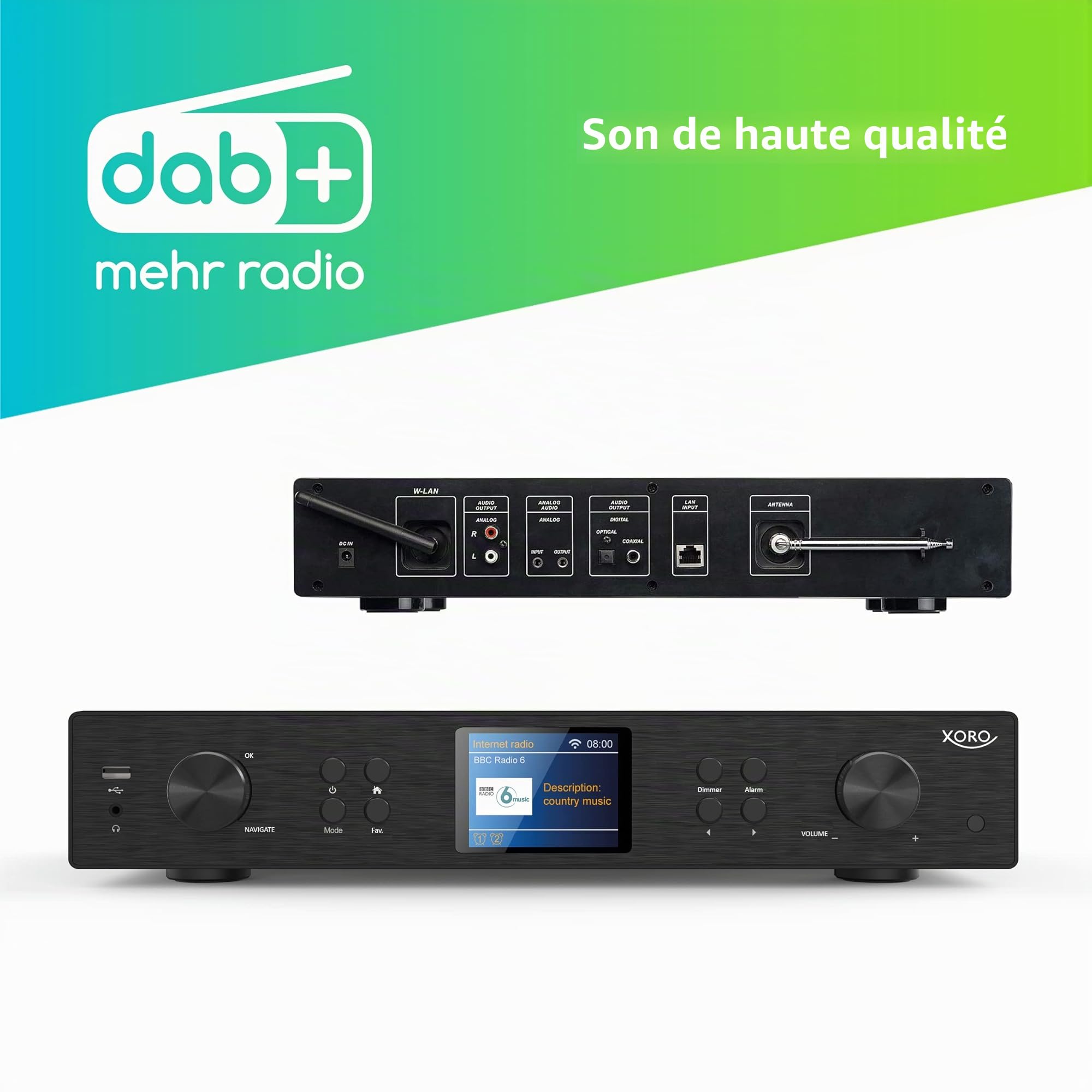 XORO HFT 440 Radio Internet avec Dab+ et réception FM pour Extension d'une chaîne HiFi, Wi-FI 2,4 GHz, Bluetooth, SpotifyConnect, Streaming de Musique Via UPnP