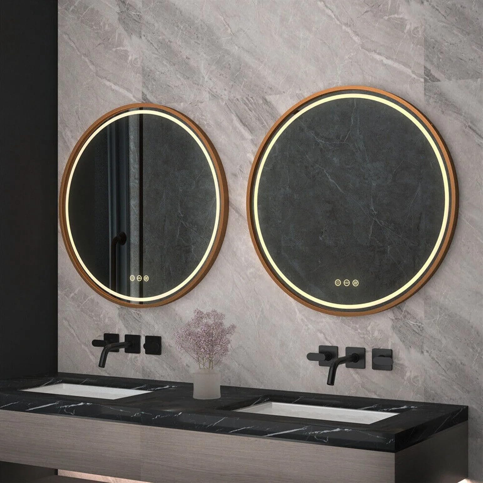 Rea - Lustro Ścienne Łazienkowe Led P11397 Mmj 80cm, Szkło, Miedziany Szczotkowany Okrągłe 2X80X80cm