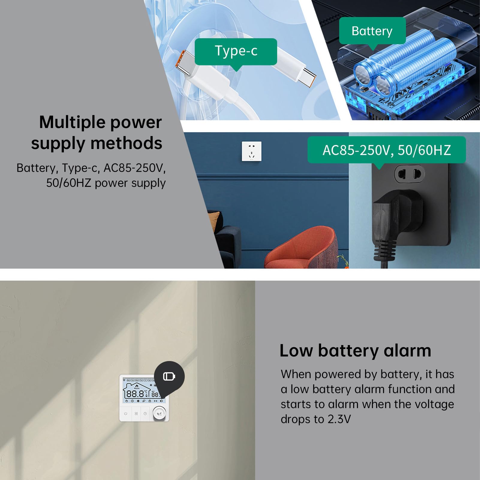 Inteligentny Termostat, łatwa Instalacja, Termostat Wtykowy, Regulator Temperatury, Elektryczny Cyfrowy Termostat, Ogrzewanie, Chłodzenie, Timer, Biały, Programowalne
