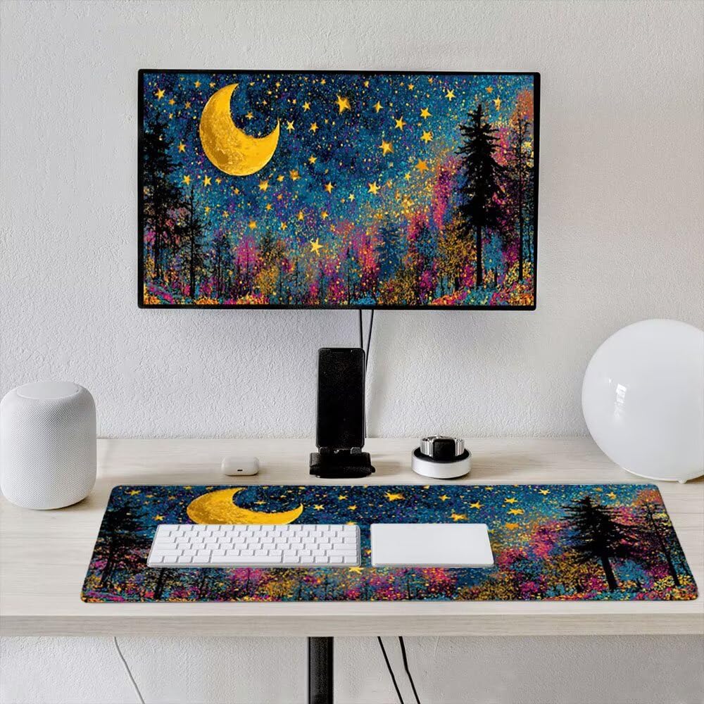 Podkładka pod mysz dla graczy, 1600x800mm XXL podkładka pod mysz do gier duża, zmywalna klawiatura biurowa mata antypoślizgowa gumowa wodoodporna, szyte krawędzie, gracz komputer PC, gwiaździste niebo