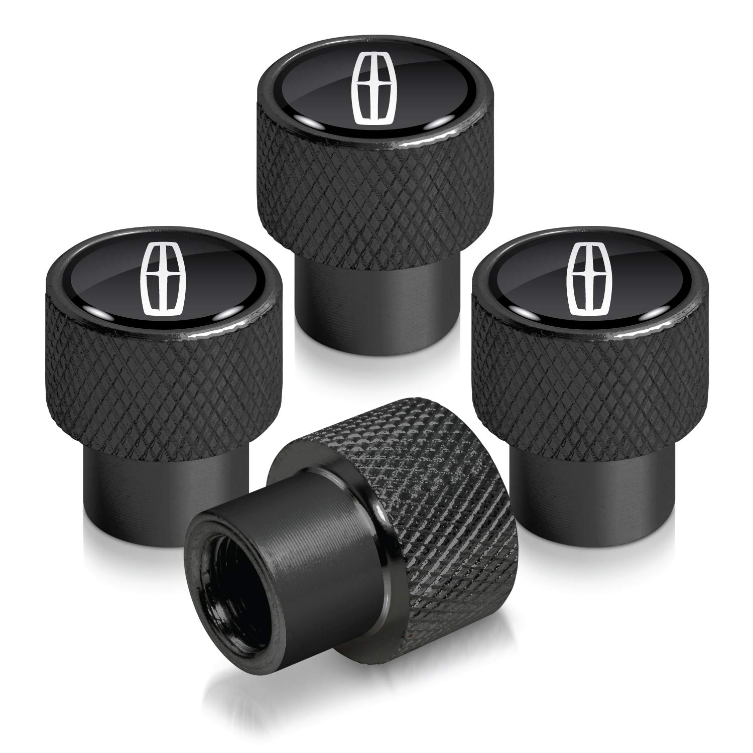 iPick Image for Lincoln Logo Black Easy-Grip Aluminum Tire Valve Stem Caps
