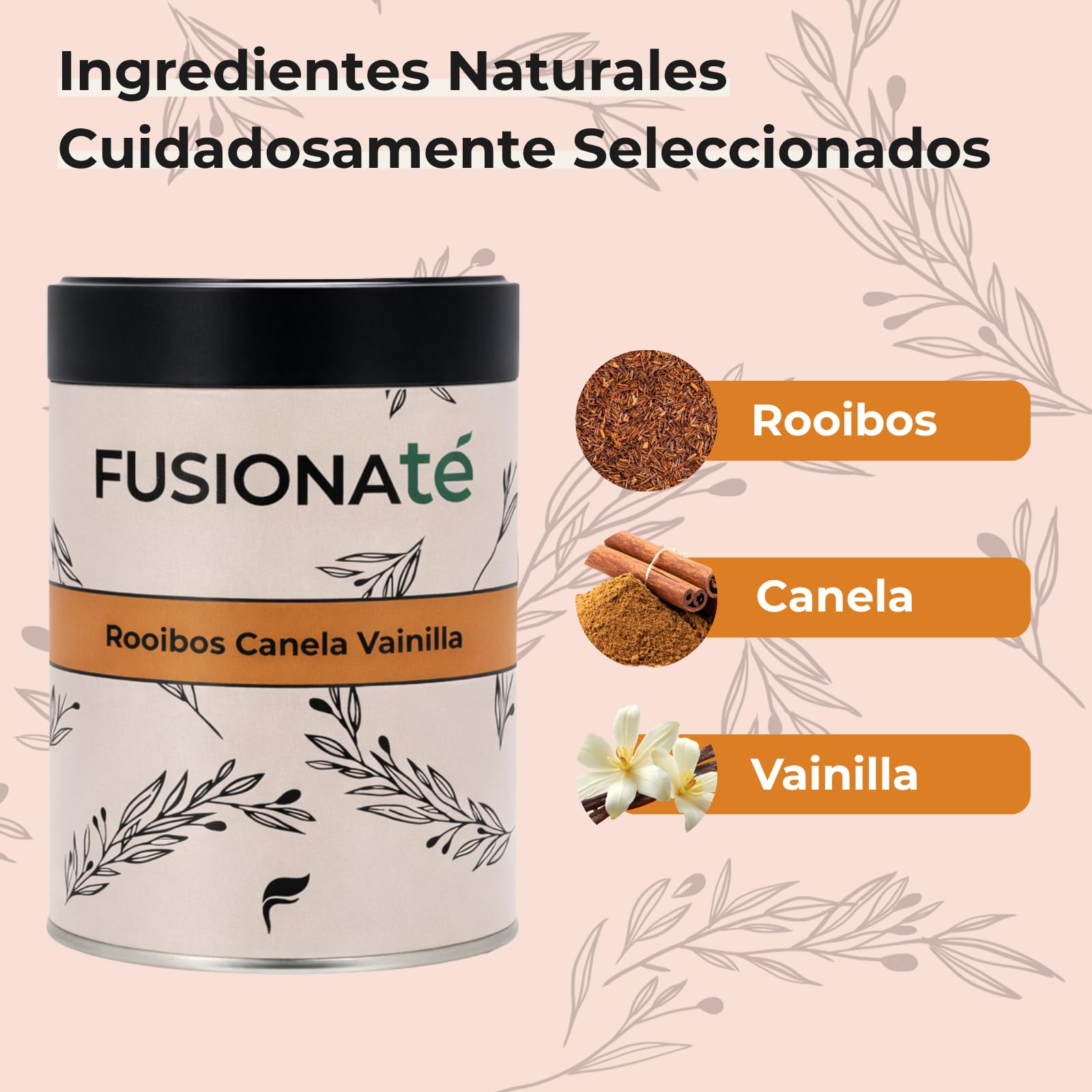FUSIONATE Rooibos Canela y Vainilla 150g Infusión Sin Cafeína Premium