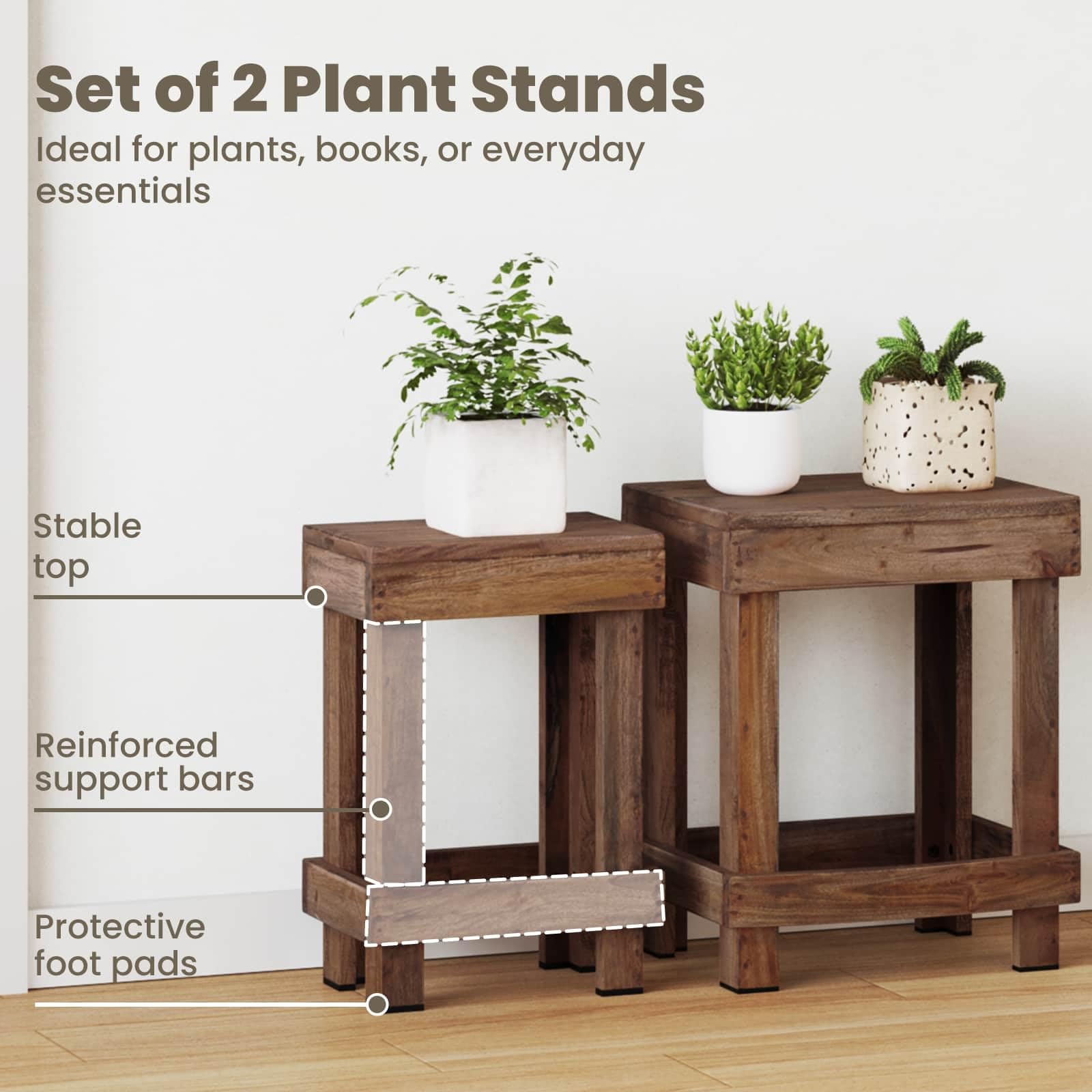 vidaXL Support de Plante 2 pcs Marron 70 x 11 x 27 cm Bois d'Acajou, Jardin et terrasse, Charme Rustique pour Un Style de Vie extérieur, Solutions de Rangement élégantes et idées déco pour Ton Espace