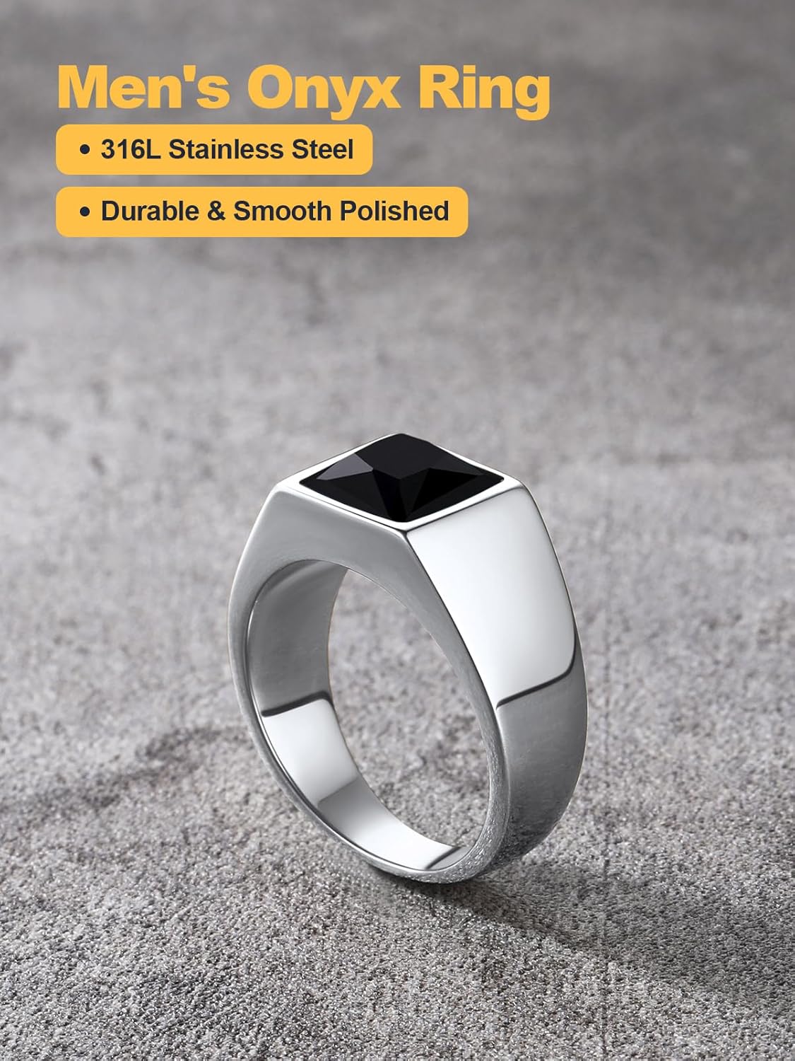 U7 Jewelry Fashion Black Onyx/Blue Gemstone Ring for Men Women, Stainless Steel Square Signet Rings Thumb Ring Band for Dad Father, Gothic Skull Rings with Birthstone, Size 7-14, Anillos De Hombre - Image 5