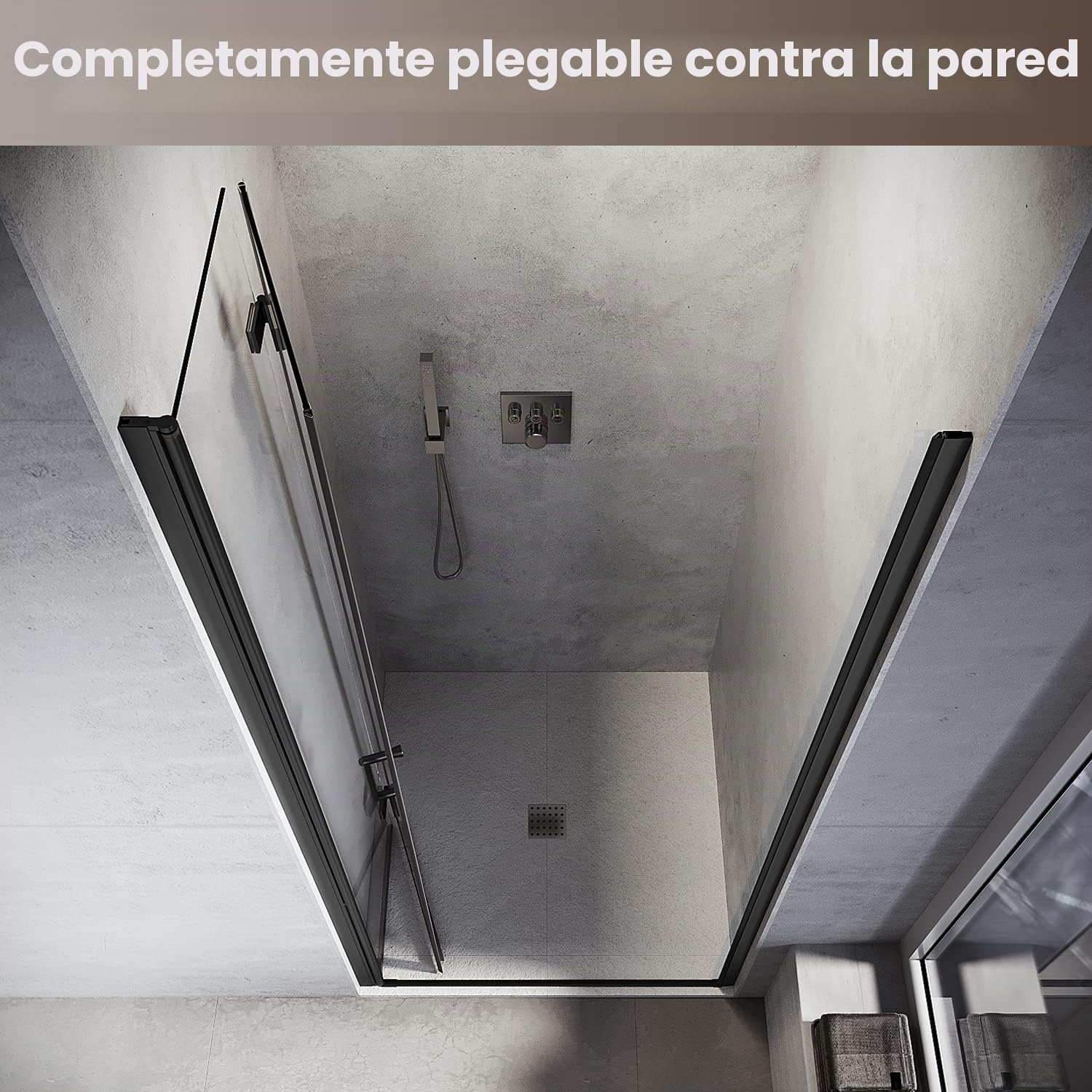 SONNI Puerta de ducha 80x195 cm Negra Ducha abatible con puerta plegable de 6 mm, vidrio de seguridad ESG, nanorevestimiento, mampara de ducha plegable, separación de ducha