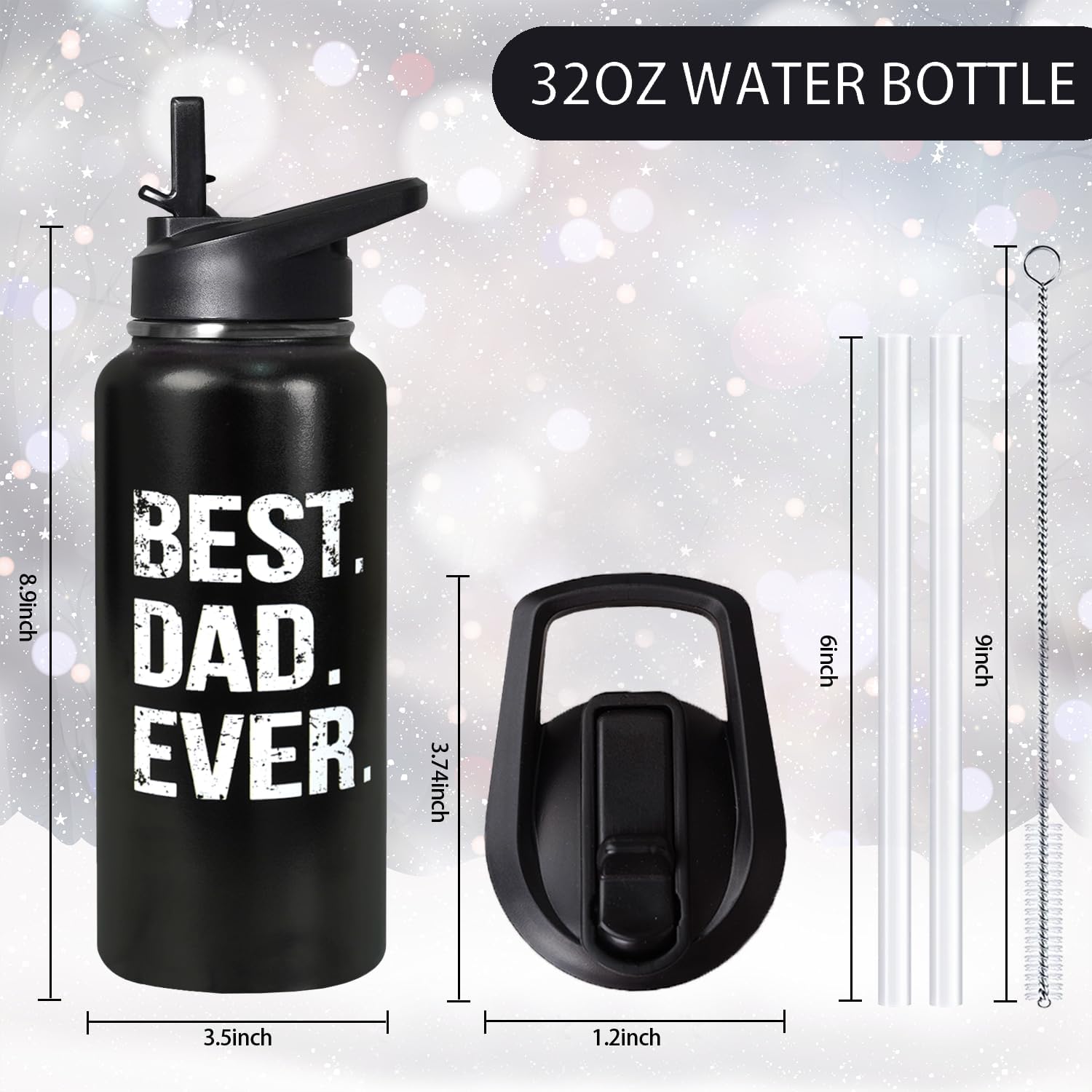 32oz Dad Stainless Insulated Aater Water Bottle with Straw,Dad Gym Hiking Sports Coffee Mug Cup Water Bottles,Fathers Day Gift For Dad From Gaughter, Son - Image 2