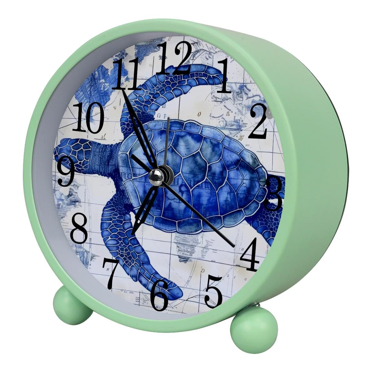 Alarm Clock Turtle Nautical Map, Silent Non-Ticking with Night Light