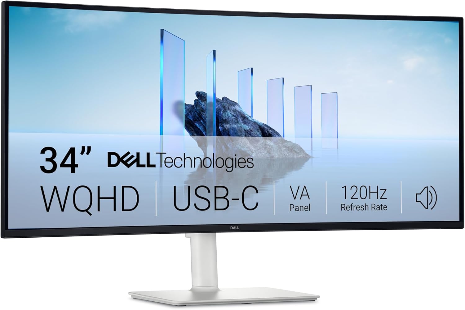 Dell 34 Plus USB-C Monitor – S3425DW, WQHD (3440×1440), 21:9 Curved, 120Hz, VA, 1ms, AMD FreeSync Premium, HDR10, Height Adjustment, Built-in Speakers, 2 USB-C, 2 HDMI, 2 USB, 3 Year Warranty