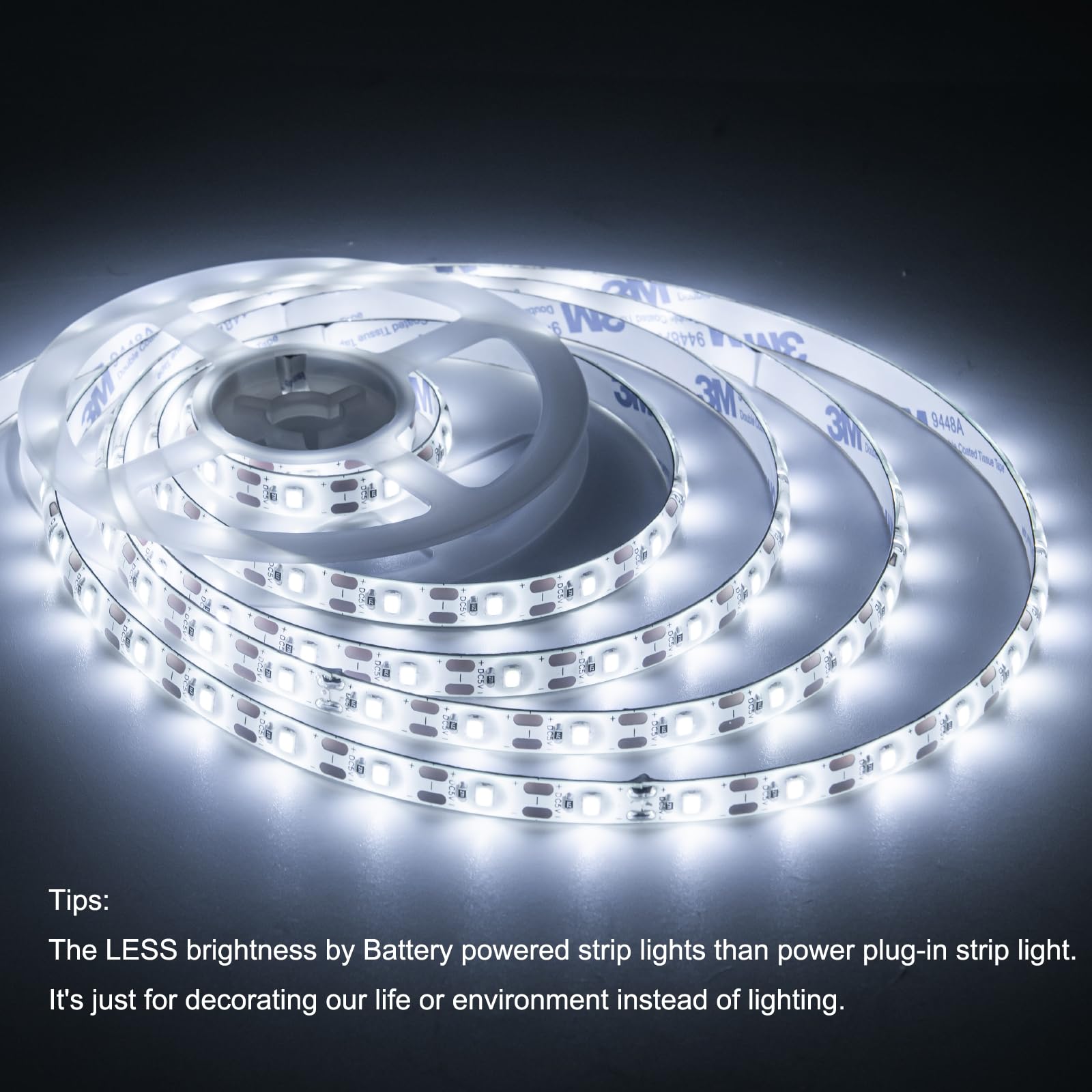 Marreal Battery Powered Led Strip Lights,6.56FT 120Led Battery led Strip Lights for Remote,Blinking,Dimmable,Timer,Cuttable,for Indoor Outdoor TV Table Boat Kitchen Christmas,Waterproof?White?