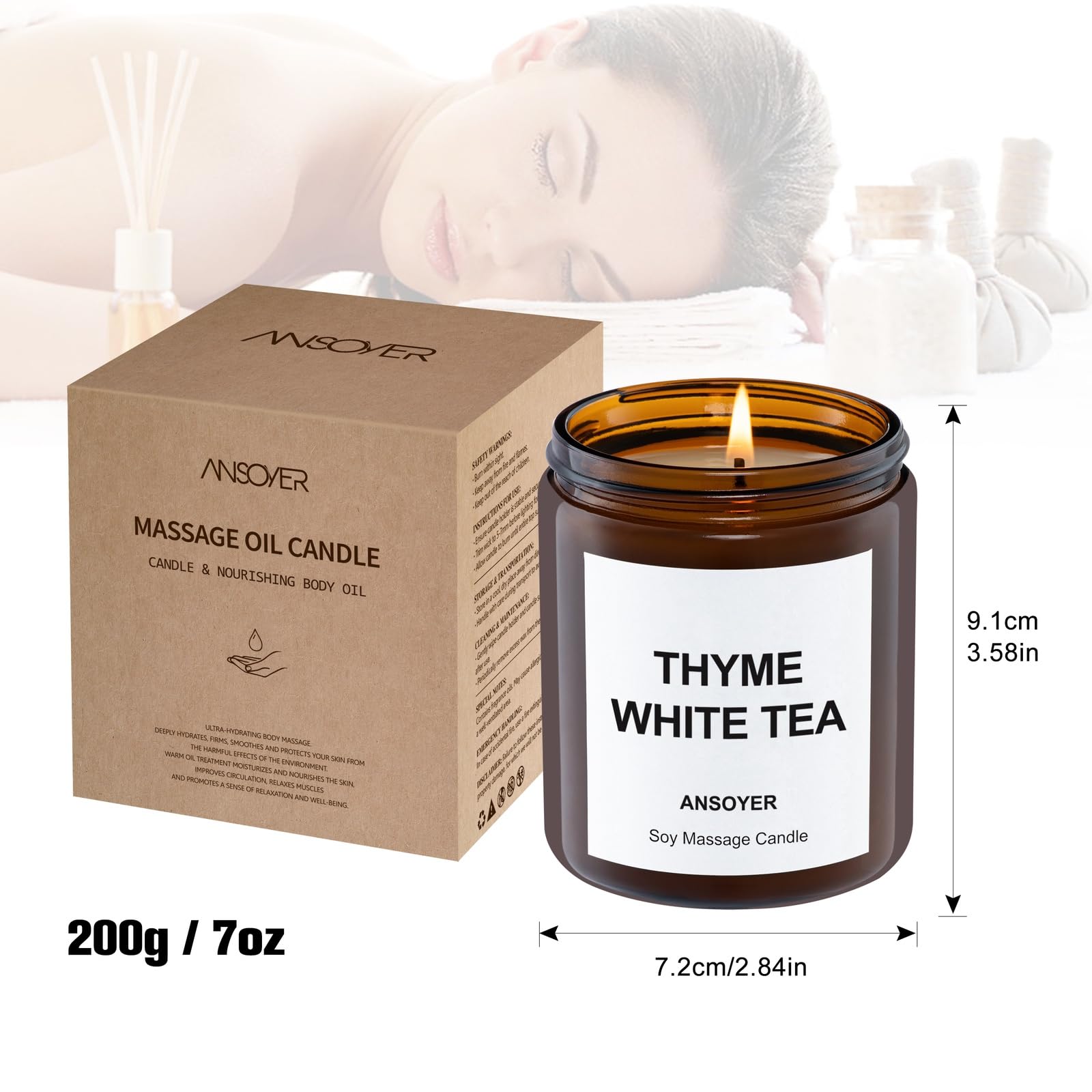 VELA DE MASAJE ANSOYER 200g: Hidratante y Nutritiva para Spa en Casa, Aromaterapia y Relajación (Tomillo y té blanco)