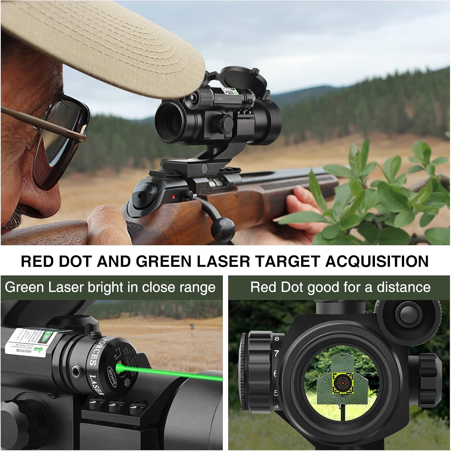 CVLIFE 1x30mm Red Dot Sight Scope with Green Laser Reflex Sight for 20mm Cantilever Mount