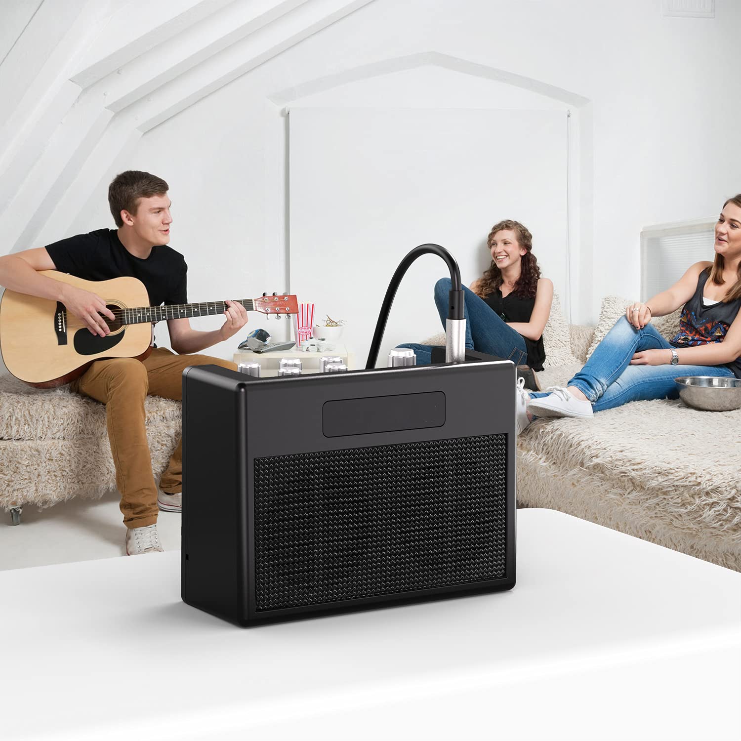 Amplificatore per Chitarra 5 Watt Multieffetto integrato 80 Ritmi di Batteria Supporto Accordatore Funzioni Tap Tempo Con Ingresso Aux Uscita Cuffie, Adattatore Di Alimentazione Incluso