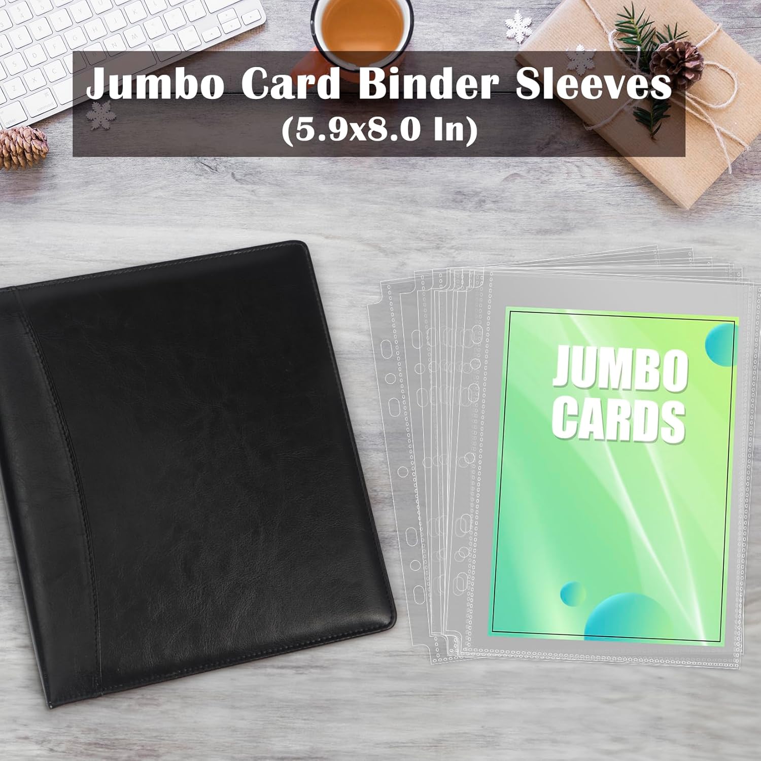 50 Pack Jumbo Card Sleeves for A5 3/6 Ring Binders, 5.7" x 7.9" Ultra-Clear Top-Loading Sheets, Double-Sided Design with 100 Pockets, Oversized Card Protectors