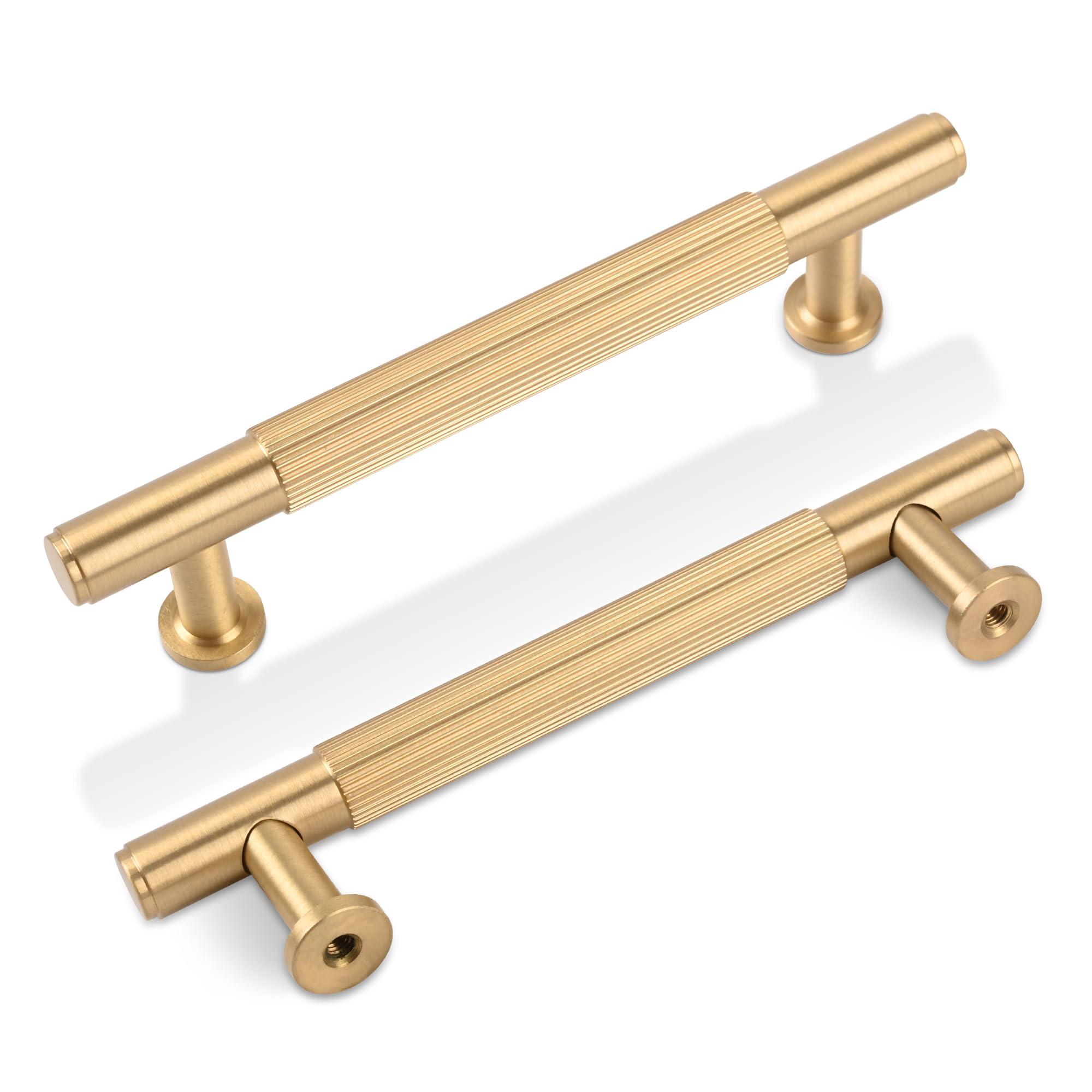 SALISENG-5 Pack Satin Gold Kitchen Cabinet Pulls, 3-3/4 Inches Brushed Brass Dresser Drawer Handles, Modern Gold Furniture Door Handles for Cupboard