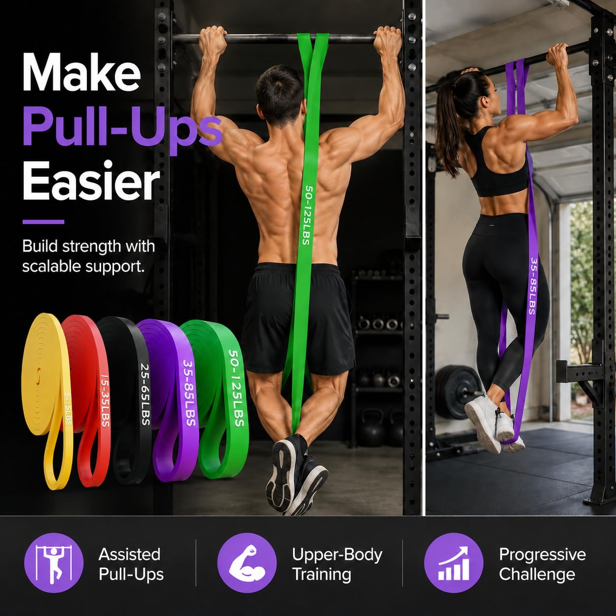 TOPOKO Widerstandsbänder 5er Set - Klimmzughilfebänder für Männer & Frauen, robuste Workout-Bänder für Übung, Krafttraining, Stretching, Physiotherapie, Zuhause & Fitnessstudio