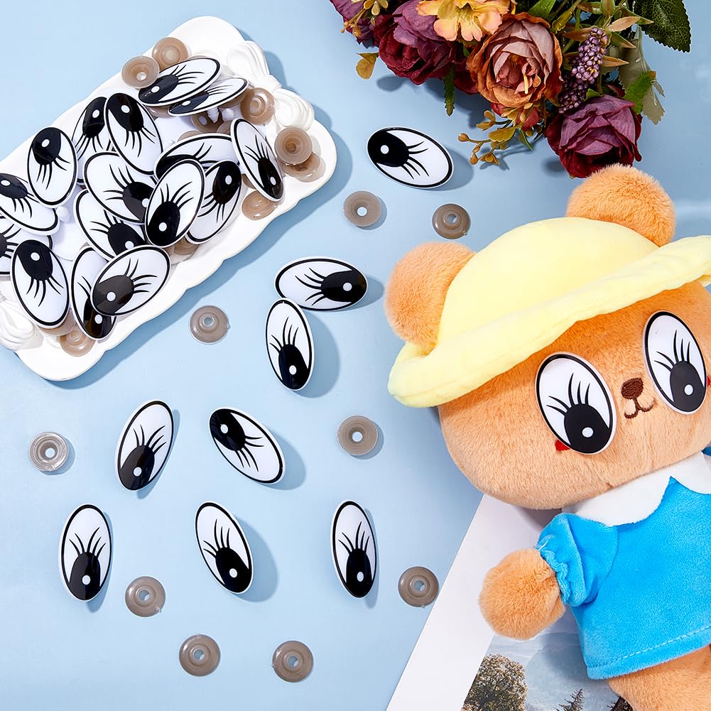 SUPERFINDINGS 40 Sets Große Spielzeugaugen Schwarze Cartoon-Augen mit Wimpern Kunststoff Niedliche Augen für Tiere Flache Augen mit Sicherheitsschnalle Bewegliche Augen mit Abstandshalter Set für DIY