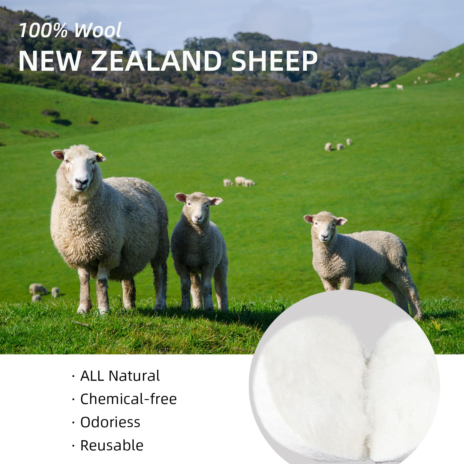 Bolas secadoras de lana hechas a mano, paquete de 6 unidades, XL, bolas de lana orgánica reutilizables para ropa sucia, 1000 % cargas, suavizante de tela de lana de Nueva Zelanda 100% natural,