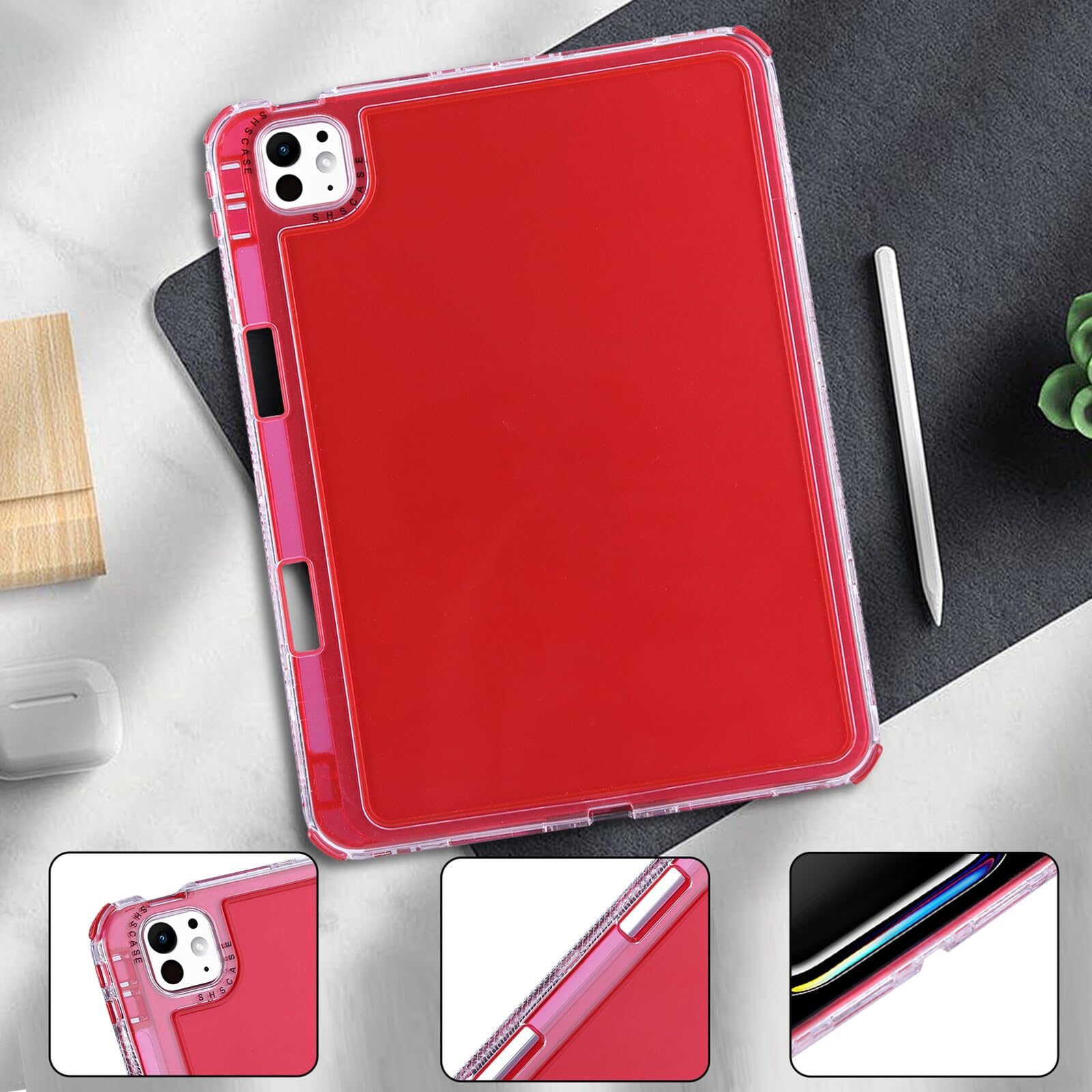 Generic Custodia compatibile con iPad di 6a / 5a generazione da 9,7" (colore: rosso) Custodia rigida antiurto in silicone rigido a triplo strato