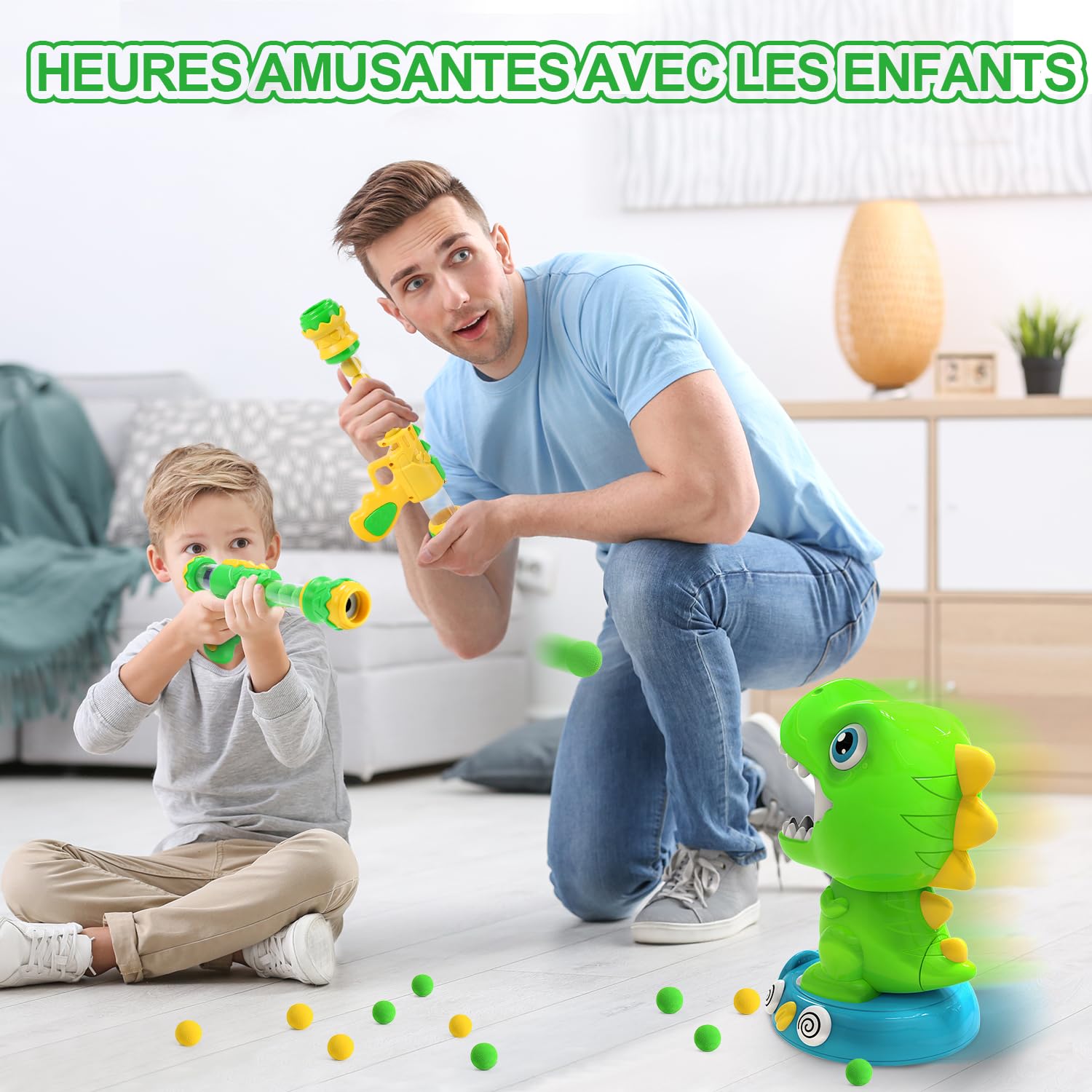 EagleStone Jouets de tir de dinosaure mobiles pour enfants de 5 à 7 ans avec pulvérisation, jouet de jeu de cible électronique avec 2 pistolets à pompe, 48 balles en mousse, jouets de Noël avec enregi